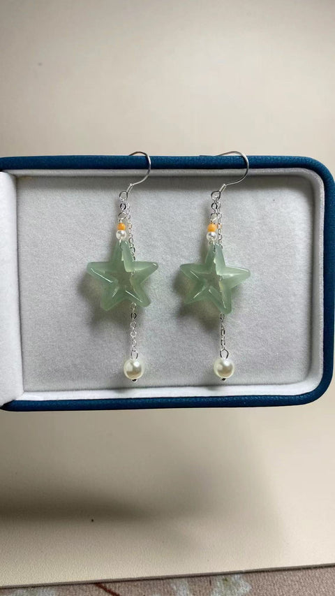Anting-anting Bintang Air Giok Biru Giok Halus Ukuran 20mm dalam 925 Perak Termasuk ongkos kirim dan pajak.