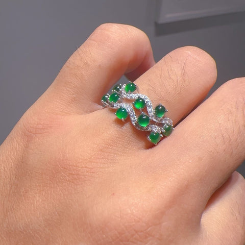 Cincin Riak Jadeite Guatemala Alami dari Guatemala dalam 925 Perak Ukuran 3mm Bergaya Penuh Desain Termasuk pengiriman dan pajak
