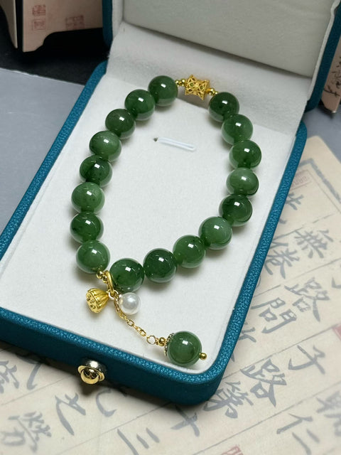 Gelang giok nefrit Hetian ✨ Membawa kekayaan dan keberuntungan~ Ukuran: sekitar 10mm. Gratis ongkos kirim dan pajak.