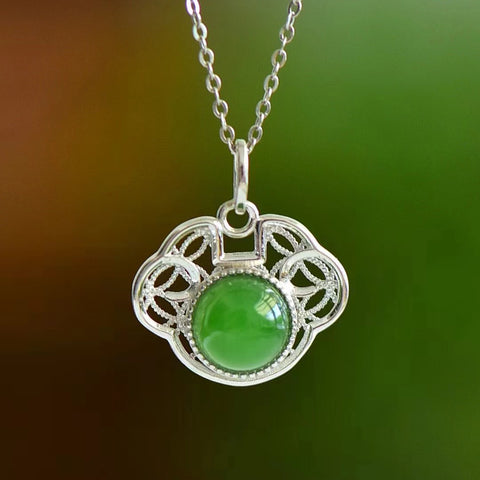 10639 Set Kalung Kunci Jasper Ruyi Alami dari Giok Perak 925 yang bersih dan halus Termasuk ongkos kirim dan pajak.