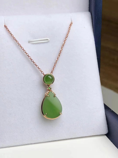 Kalung Jasper Alami Kalung 18k Rose Gold Ukuran 14 * 10mm Gaya Ringkas Sudah Termasuk Pajak Pengiriman