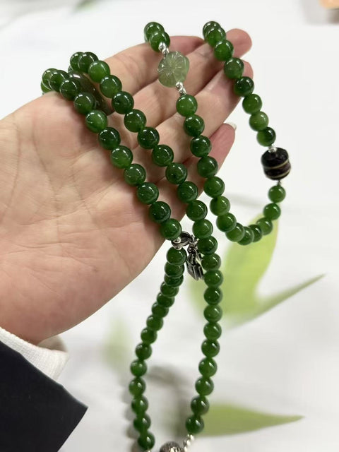 Kalung Jasper Alami Genggam Ukuran 8mm 108 Buah dengan Aksesoris Giok Halus Sudah Termasuk Ongkos Kirim & Pajak