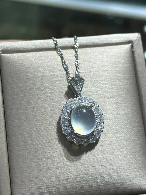 Kalung Bola Es Tinggi Giok Cui Giok Alami dari perak 925, ukuran 10 * 8mm, gaya yang indah, giok yang bersih dan halus.