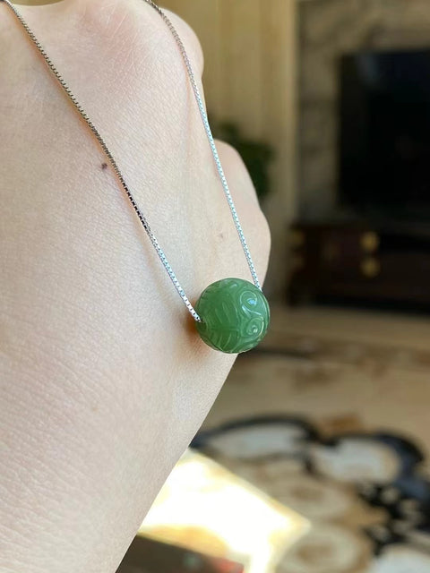 Kalung Keberuntungan Jasper Alami 925 Perak Pengaturan Ukuran 11mm Giok bersih, halus dan hangat Termasuk pajak pengiriman.
