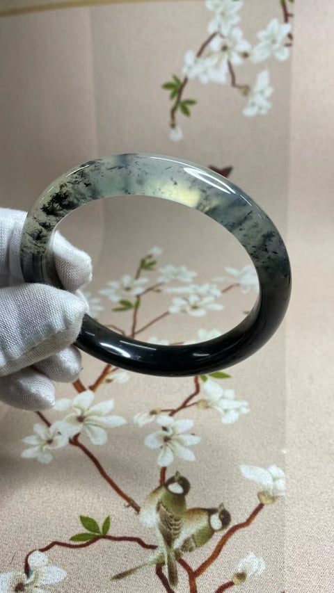 Gelang Tinta Giok Cui Alami Ukuran 59-61mm Ukuran 60.3mm Lebar Samping 11.5mm Giok terjadi secara alami Pola acak termasuk pajak pengiriman