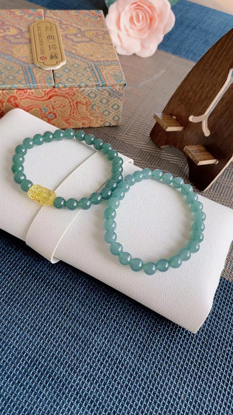 Gelang karet giok jadeite, biru kehijauan yang indah, ukuran batu giok 0.8. Gratis ongkos kirim dan pajak.