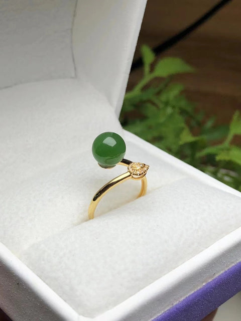 Cincin Jasper Alami Pengaturan Emas 18k Giok halus dan hangat Ukuran 8mm Gaya sederhana dan elegan sudah termasuk pajak pengiriman