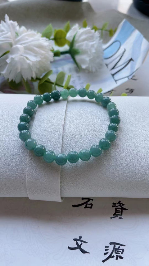 Gelang Jadeite Alami Bahan batu giok tua Jade halus dan hangat Bahan air biru yang indah Ukuran 0.6cm Sudah termasuk pajak pengiriman