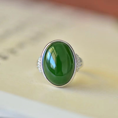 11282 Cincin Jasper Alami yang terbuat dari 925 Perak Ukuran 13 * 18mm & nbsp; Giok bersih, halus dan hangat; Gayanya sangat indah & nbsp; Pengiriman dan Pajak Sudah Termasuk