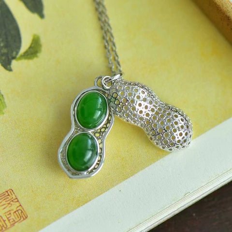 Kalung Kacang Jasper Alami yang terbuat dari perak 925 Ukuran 8 * 6mm Giok halus dan hangat Sudah termasuk pajak pengiriman.