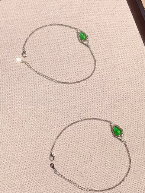 Gelang labu giok alami, dengan perak sterling 925. Gratis ongkos kirim dan pajak.