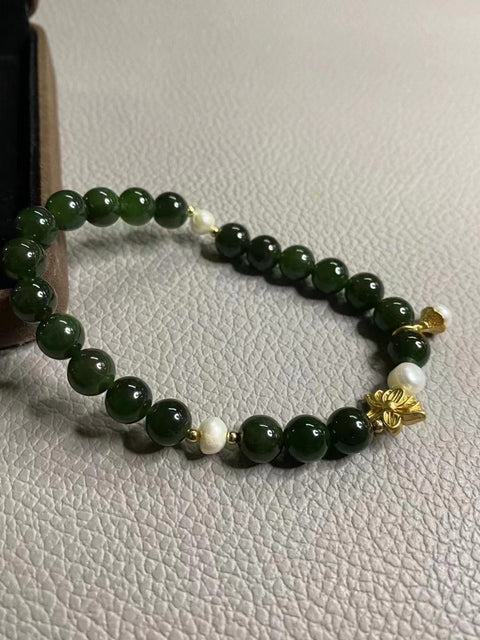 Gelang Giok Giok Hetian Alami Warna Hijau Penuh Ukuran 8mm Giok bersih dan halus serta hangat Sudah termasuk pajak pengiriman.