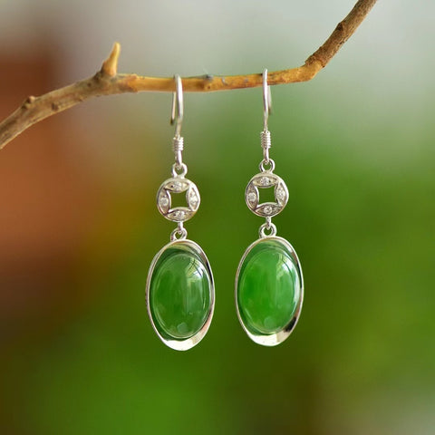 12120 Anting Jasper Alami dari 925 Perak Ukuran 10 * 14mm Giok bersih dan halus serta hangat Termasuk ongkos kirim dan pajak.