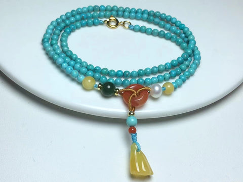 Pirus mentah alami dengan Nan Hong + Lilin Lebah + Jasper + Mutiara Ukuran 3.2mm Berat 9.3g Porselen Bagus Porselen Tinggi Biru Hijau Sudah termasuk pajak pengiriman.