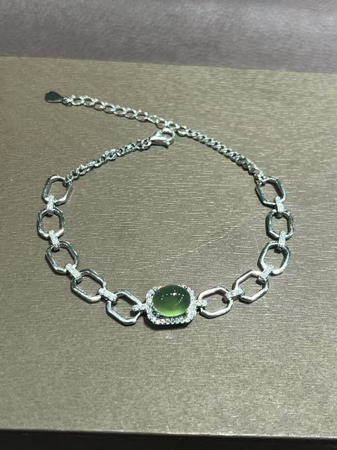 Gelang Giok Alami dari Perak 925 Ukuran 9 * 7mm Giok bersih dan halus Termasuk ongkos kirim dan pajak.
