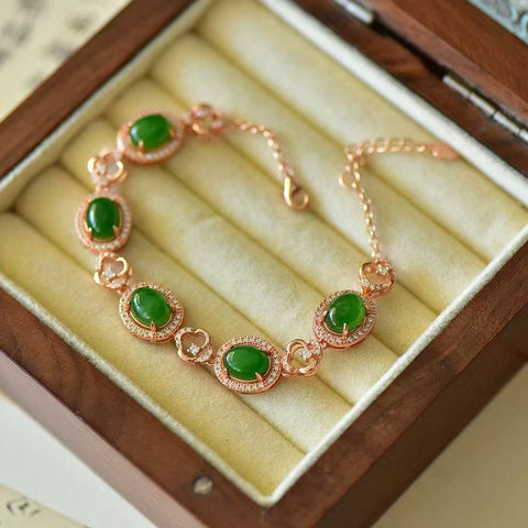 15901-1 Gelang Jasper Alami Ukuran 7 * 9mm 925 Giok Tatahan Perak adalah giok yang halus dan hangat, gaya yang indah sudah termasuk pajak pengiriman.