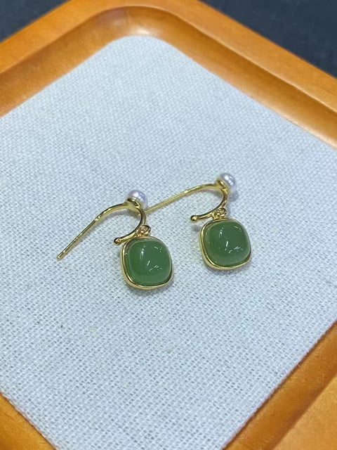 Anting Jasper Alami 925 Sterling Silver Berlapis Emas 24k Gaya Emas Cantik Ukuran 8mm Giok Halus Sudah termasuk ongkos kirim dan pajak.