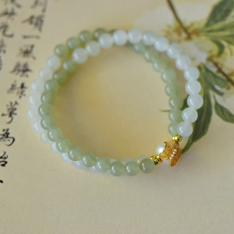 6058 Gelang Giok Hetian Alami Ukuran 6mm dengan Mutiara Gaya unik Gaya yang bagus sudah termasuk pajak pengiriman.