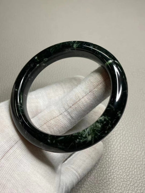 Gelang Bunga Bambu Hijau Tua Giok Cui Giok Alami Ukuran 58-60mm Ukuran 59mm Lebar Sisi 12.5mm Giok adalah semua yang terjadi secara alami Pola adalah acak Termasuk Pajak Pengiriman