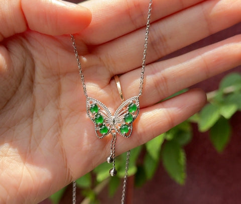 Kalung Kupu-kupu Giok Guatemala Alami 925 perak Giok yang bersih, halus, dan hangat Sudah termasuk pajak pengiriman.