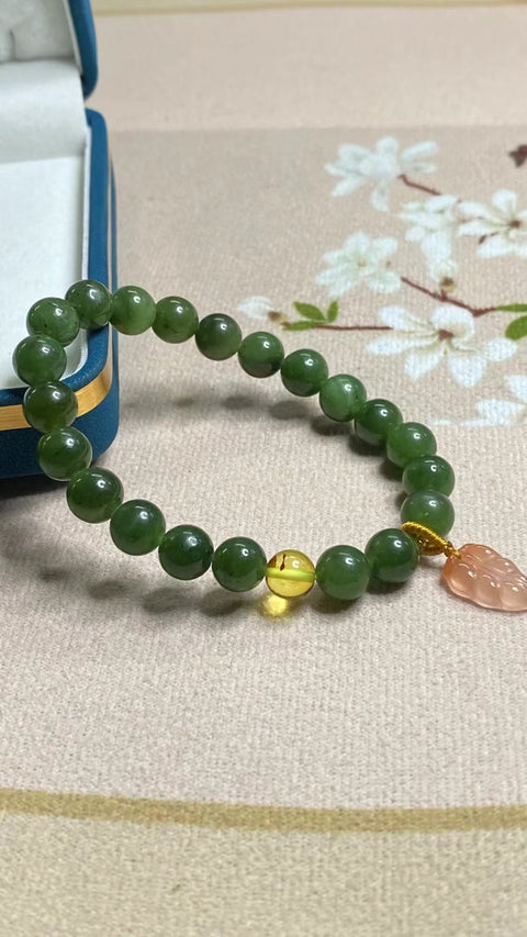 Gelang Jasper Alami dengan aksesoris + Nankong + Lilin Lebah Ukuran 8mm Giok halus dan hangat, gaya yang indah sudah termasuk pajak pengiriman.