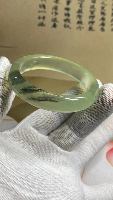 Gelang Lukisan Warna Musim Semi Giok Cui Giok Alami Ukuran 51-53mm Ukuran 52.2mm Lebar Sisi 12.7mm Giok terjadi secara alami Pola acak Pajak Pengiriman Termasuk