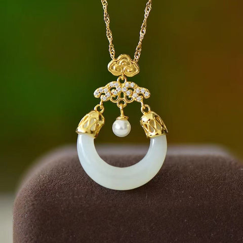 3434-2 Kalung Awan Keberuntungan Lingkaran Giok Hetian Alami dari 925 Perak Ukuran 5 * 21mm Termasuk Pajak Pengiriman