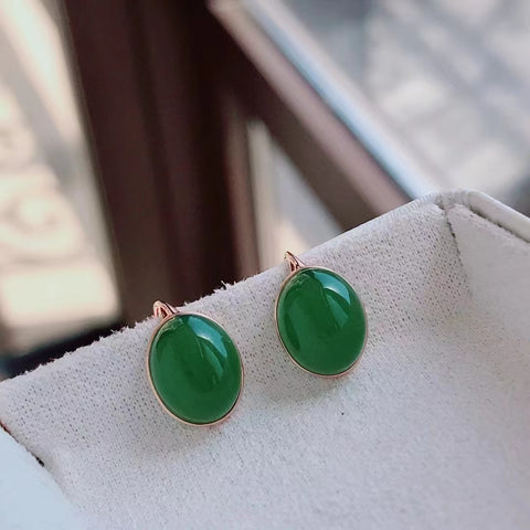 Gaya Anting Jatuhkan Jasper Alami Pengaturan emas 18k yang sederhana dan elegan Giok bersih dan halus & nbsp; Ukuran 10 * 8mm Termasuk pajak pengiriman