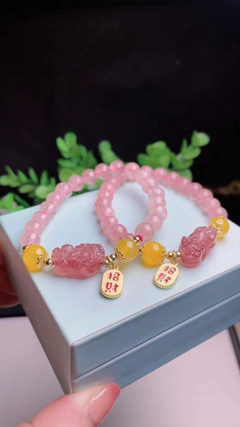Gelang Kristal Stroberi Alami dengan Warna Pixi Pink Ukuran 0.7mm Sudah Termasuk Pajak Pengiriman