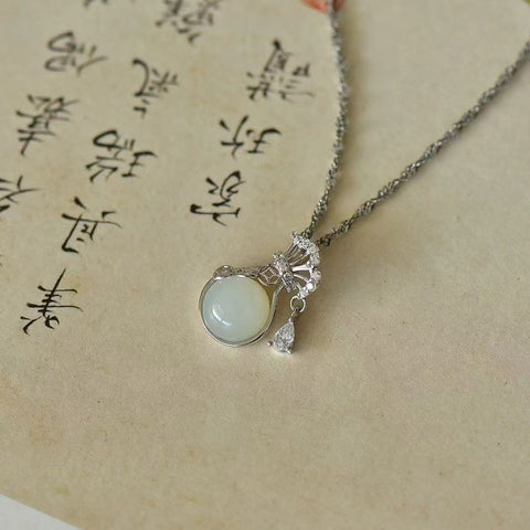 3422 Kalung Kantung Uang Giok Hetian Giok Alami 925 Giok Tatahan Perak bagus dan hangat, gaya yang indah, sudah termasuk pajak pengiriman.