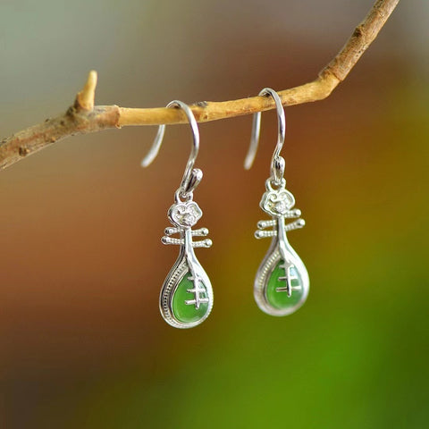 12343 Anting-anting Pipa Jasper Alami, terbuat dari perak 925, gioknya bersih, halus dan hangat, gayanya indah, sudah termasuk pajak pengiriman.