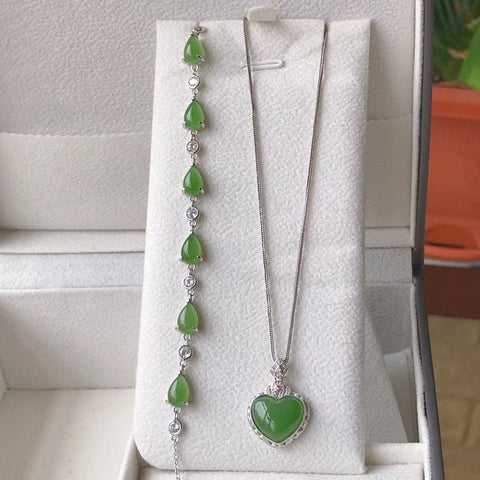 Set liontin gelang Jasper untuk orang yang dicintai dan teman-teman dalam pengaturan perak s925 Gelang batu telanjang 6*8mm Liontin 11*13mm dengan rantai perak Sudah termasuk pajak pengiriman