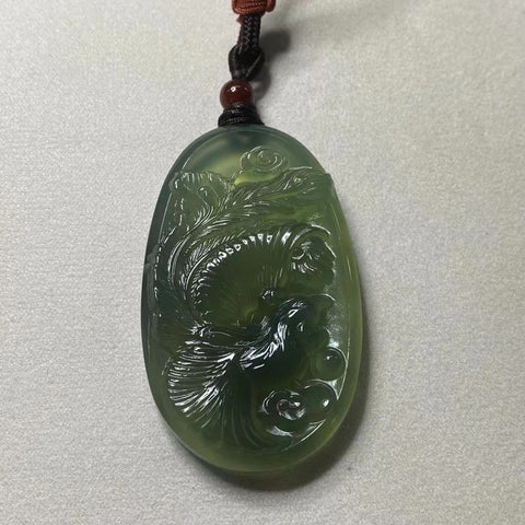 Tinta Kalung Giok Alami yang Menguntungkan, bahan minyak dan bening, warna biru berasap halus, 58*36mm, termasuk ongkos kirim dan pajak.