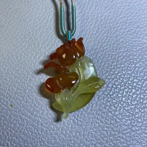 Kalung Giok Bunga Giok Cui Jade Alami, salah satu dari jenisnya, 42,2*31mm, termasuk ongkos kirim dan pajak.