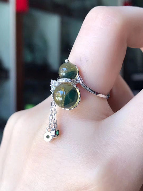Meteran cuci cincin labu halus untuk menarik kekayaan dan keberuntungan Ukuran 6 kata sandi 8mm 925 tatahan perak Bezel dapat disesuaikan Pajak pengiriman sudah termasuk
