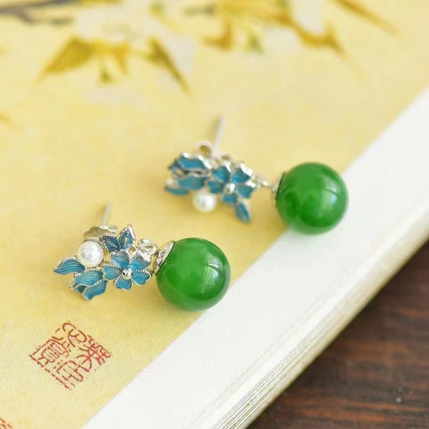 Set Bunga Abadi Hotan Jasper Ukuran 10 * 10mm 925 Perak Bertatahkan Enamel Berwarna-warni Termasuk Pajak Pengiriman