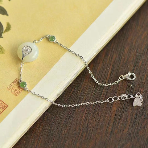 Gelang Giok Hetian Giok Keberuntungan dan Perdamaian Gaya Gelang Giok Sederhana Kesegaran Giok Ukuran 12 * 12mm Termasuk pajak pengiriman
