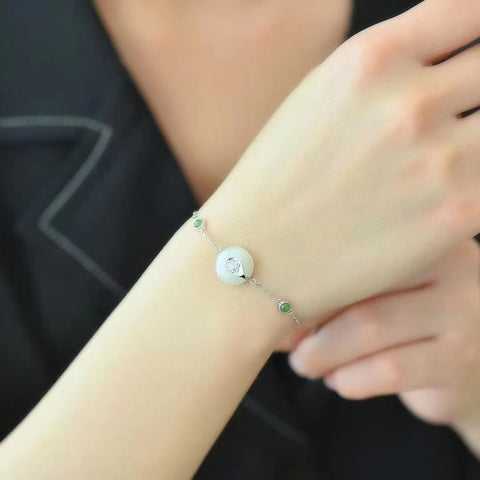 Gelang Giok Hetian Giok Keberuntungan dan Perdamaian Gaya Gelang Giok Sederhana Kesegaran Giok Ukuran 12 * 12mm Termasuk pajak pengiriman