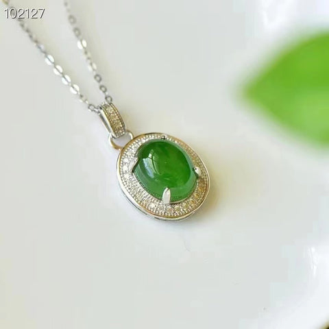 Kalung Hotan Jasper 925 Gaya Hias Perak Sederhana dan elegan Ukuran 14 * 24 Termasuk pajak pengiriman