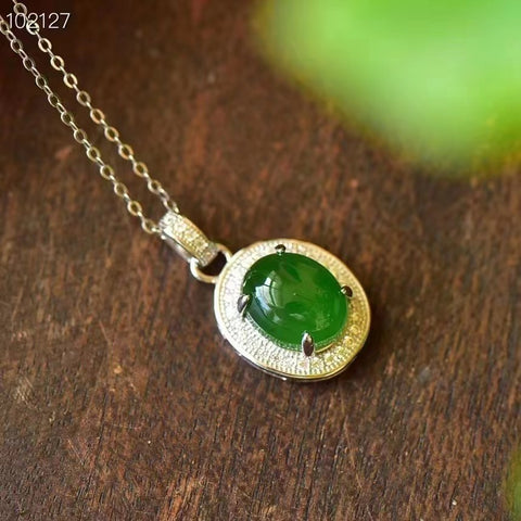 Kalung Hotan Jasper 925 Gaya Hias Perak Sederhana dan elegan Ukuran 14 * 24 Termasuk pajak pengiriman