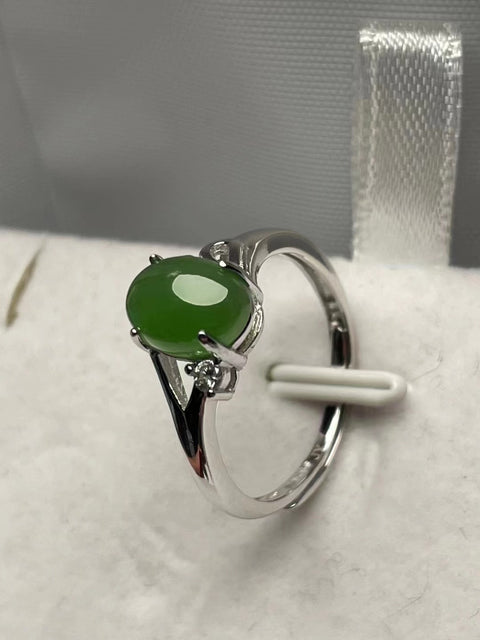 Cincin Hotan Jasper Giok yang Dapat Disesuaikan Giok Halus 925 Perak Pengaturan Indah Ukuran 6 * 8mm Cantik untuk dipakai Sudah termasuk pajak pengiriman.