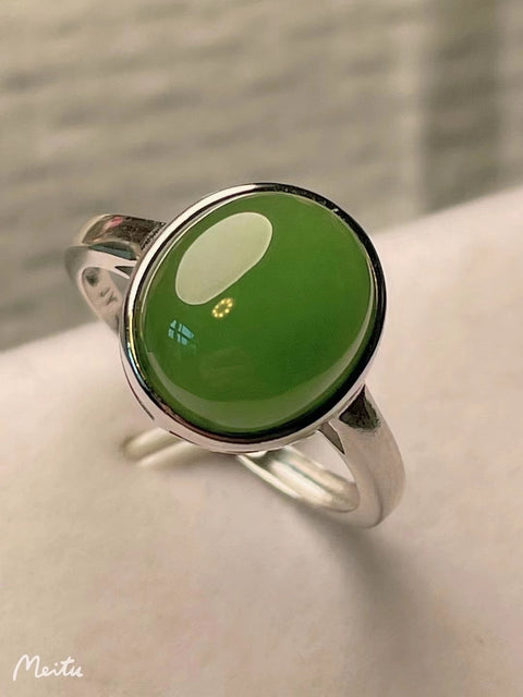 Cincin Hotan Jasper Giok yang Dapat Disesuaikan Giok Halus 925 Perak Pengaturan Indah Ukuran 10 * 12mm Indah untuk dipakai Termasuk pajak pengiriman.
