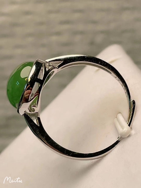 Cincin Hotan Jasper Giok yang Dapat Disesuaikan Giok Halus 925 Perak Pengaturan Indah Ukuran 10 * 12mm Indah untuk dipakai Termasuk pajak pengiriman.