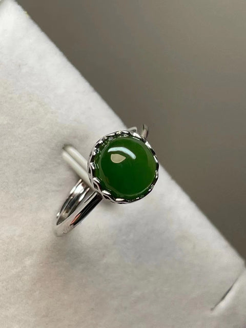 Cincin Jasper dengan bukaan yang dapat disesuaikan Giok halus 925 perak bertatahkan indah yang dapat dikenakan Pengiriman dan pajak sudah termasuk.