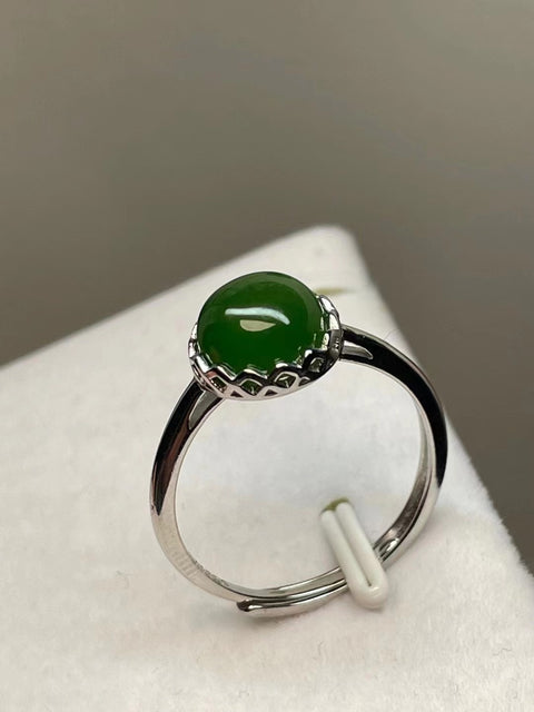 Cincin Jasper dengan bukaan yang dapat disesuaikan Giok halus 925 perak bertatahkan indah yang dapat dikenakan Pengiriman dan pajak sudah termasuk.
