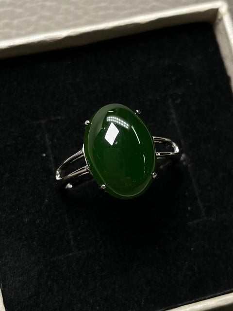 Hotan Jasper Jade 925 Tatahan Perak Gaya Mulut yang Dapat Disesuaikan Ukuran 10 * 14mm Termasuk pajak pengiriman