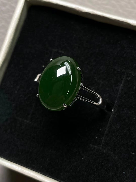 Hotan Jasper Jade 925 Tatahan Perak Gaya Mulut yang Dapat Disesuaikan Ukuran 10 * 14mm Termasuk pajak pengiriman