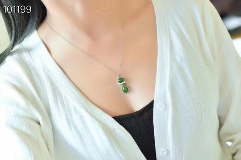 Set Kalung Hotan Jasper dalam Gaya Perak 925 Modis dan serbaguna Liontin anak kucing lucu Giok halus dan sederhana Ukuran 11 * 31mm Termasuk pajak pengiriman