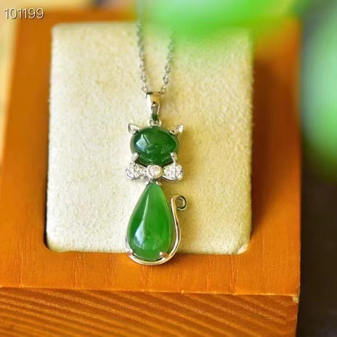 Set Kalung Hotan Jasper dalam Gaya Perak 925 Modis dan serbaguna Liontin anak kucing lucu Giok halus dan sederhana Ukuran 11 * 31mm Termasuk pajak pengiriman