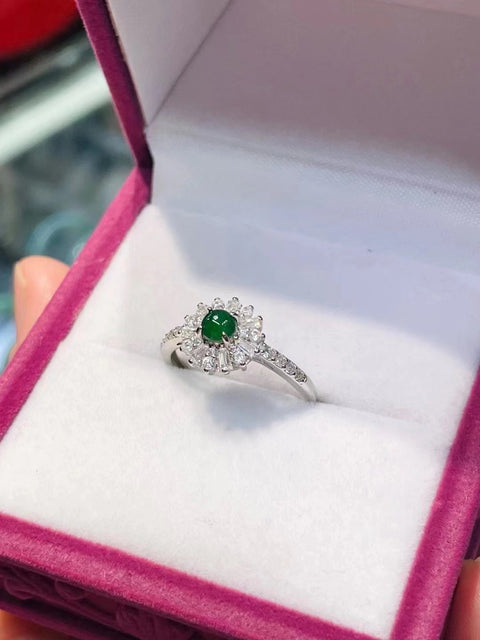 Set Cincin Hijau Kekaisaran Jadeite Alami dalam 925 Perak Ukuran 4mm & nbsp; Termasuk Pajak Pengiriman